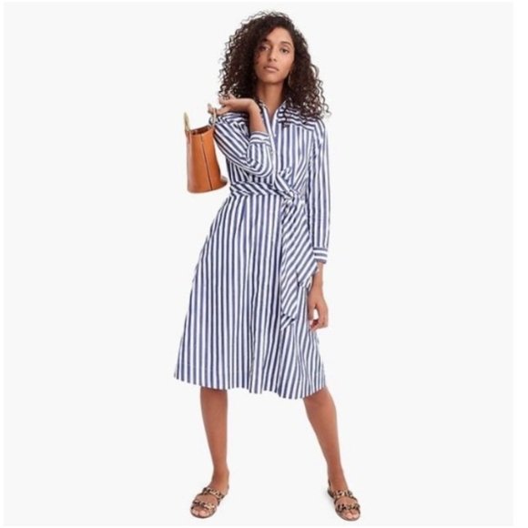 J. CREW Tie Waist Shirt Dress Lighthouse Stripe H4